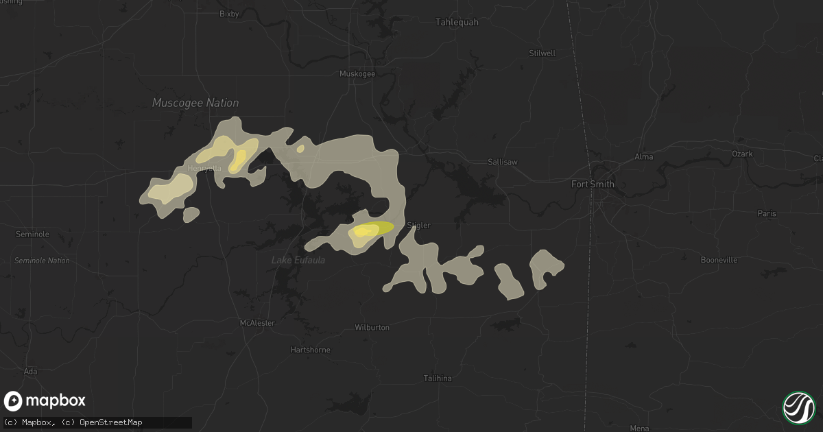 Hail map in Stigler, OK on June 3, 2024