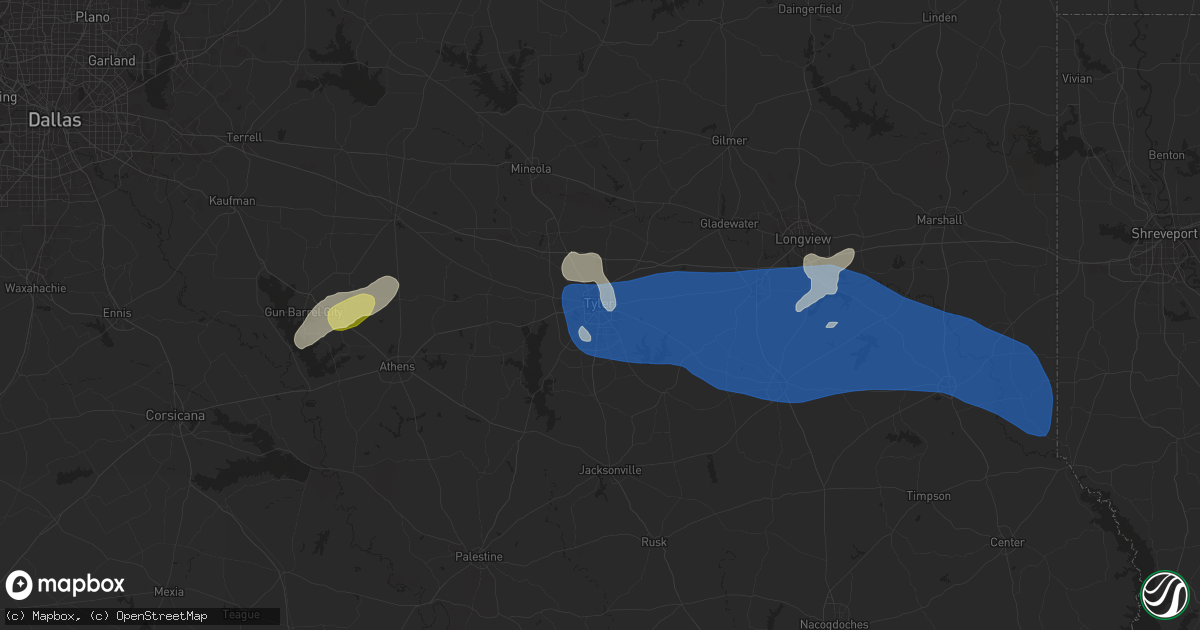 Hail map in Tyler, TX on June 3, 2024