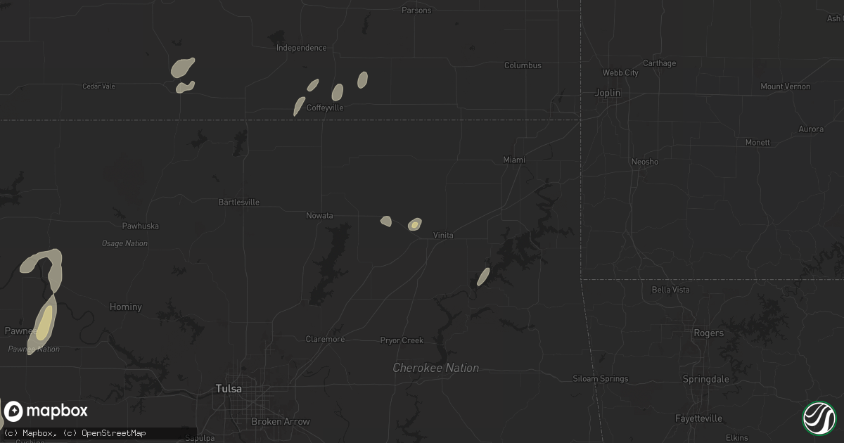 Hail map in Vinita, OK on June 3, 2024