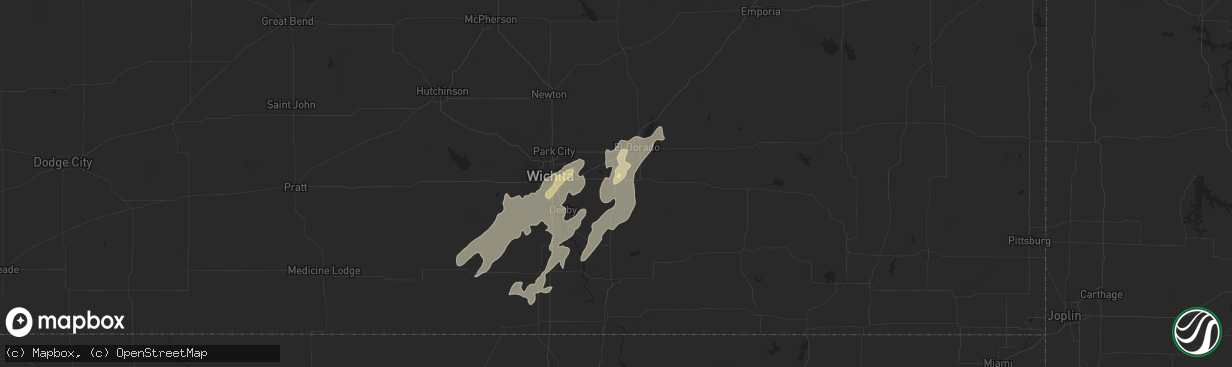 Hail map in Augusta, KS on June 3, 2025
