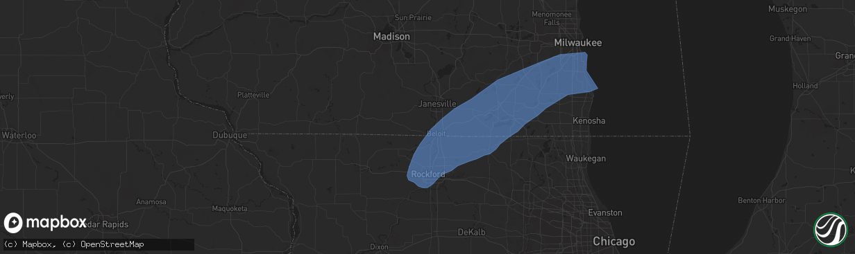 Hail map in Beloit, WI on June 3, 2025