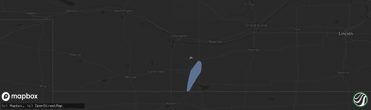 Hail map in Bertrand, NE on June 3, 2025