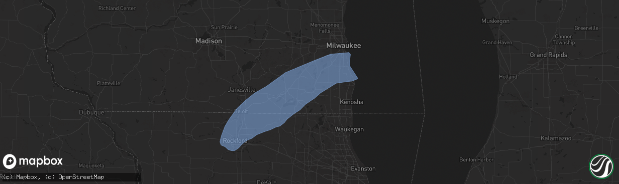 Hail map in Burlington, WI on June 3, 2025