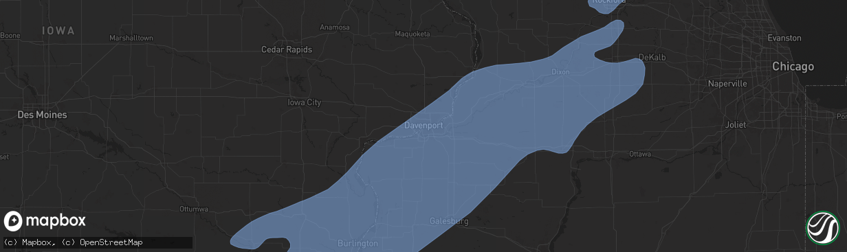 Hail map in Davenport, IA on June 3, 2025
