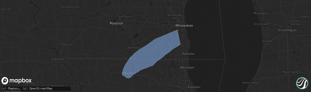 Hail map in Elkhorn, WI on June 3, 2025