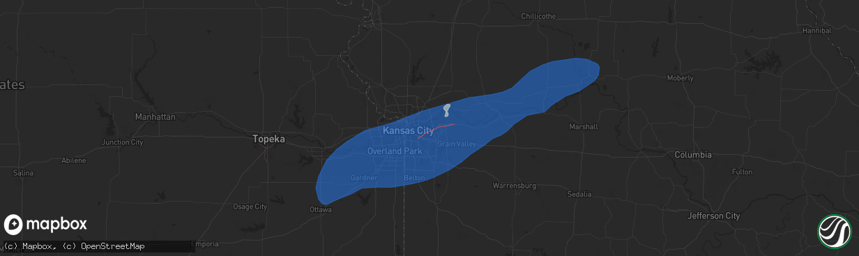 Hail map in Independence, MO on June 3, 2025