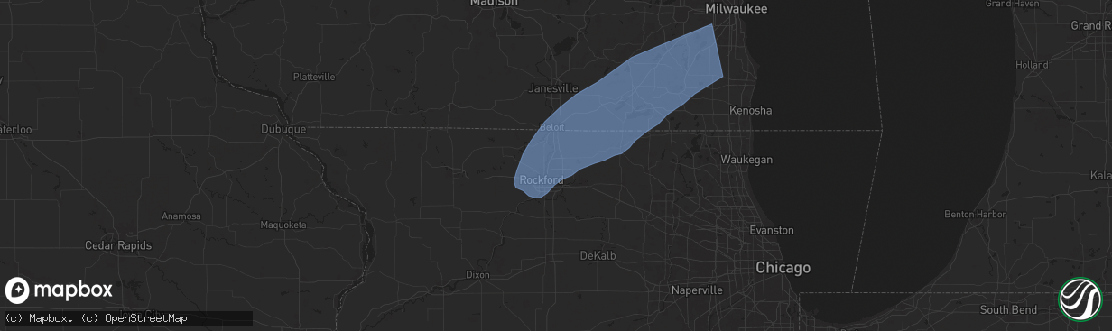 Hail map in Loves Park, IL on June 3, 2025
