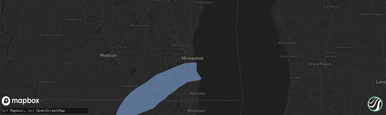 Hail map in Milwaukee, WI on June 3, 2025