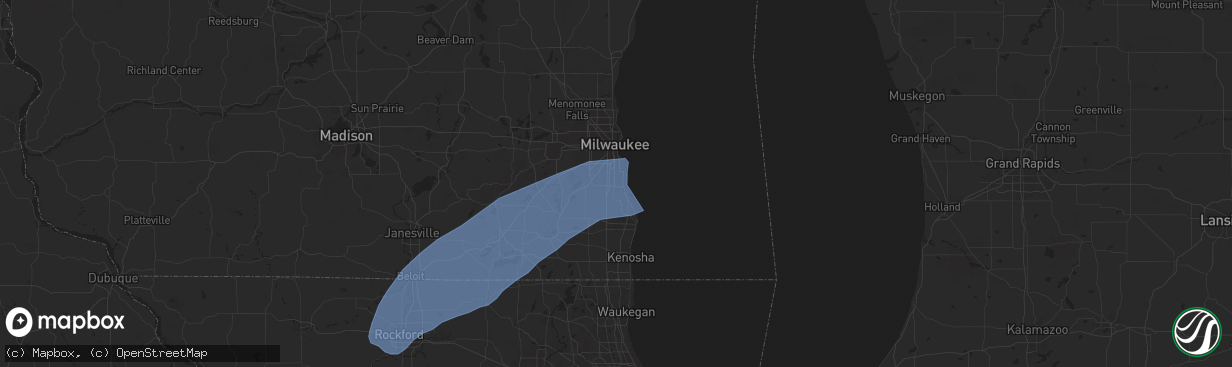 Hail map in Oak Creek, WI on June 3, 2025