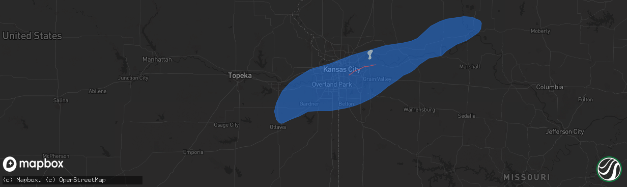 Hail map in Olathe, KS on June 3, 2025
