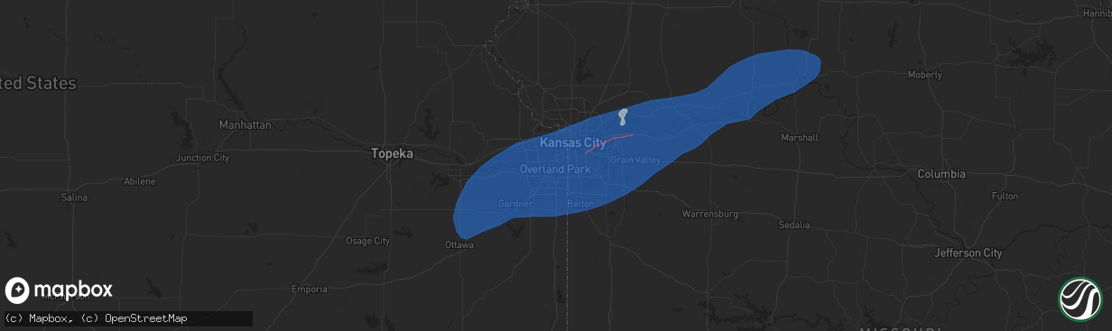 Hail map in Overland Park, KS on June 3, 2025