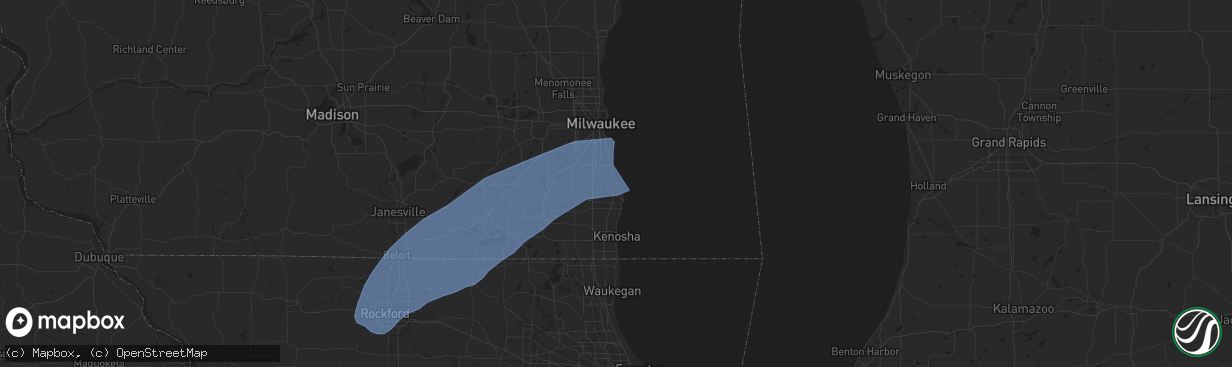 Hail map in Racine, WI on June 3, 2025
