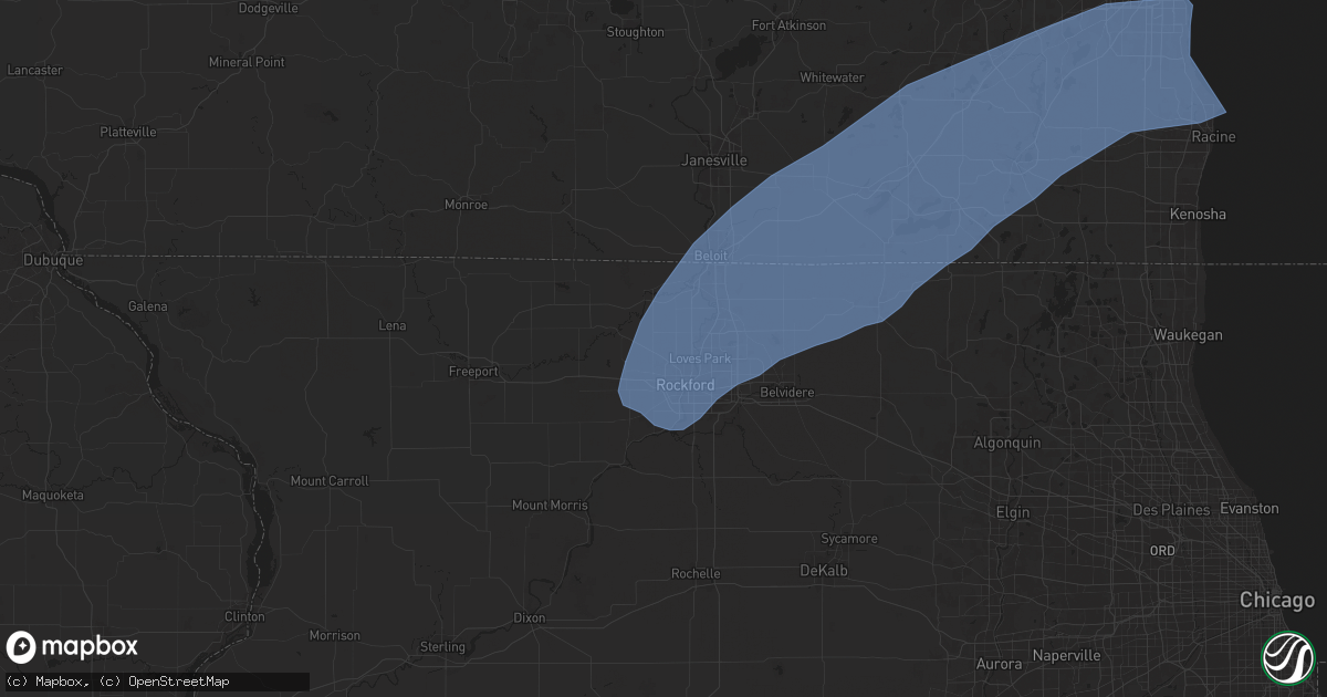 Hail map in Rockford, IL on June 3, 2025