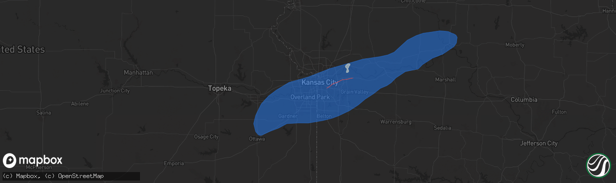 Hail map in Shawnee, KS on June 3, 2025
