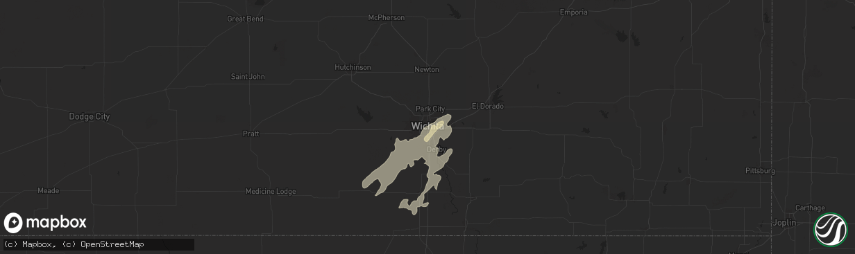 Hail map in Wichita, KS on June 3, 2025