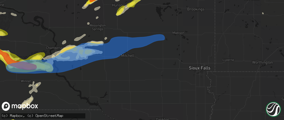Hail map in Alexandria, SD on June 3, 2026