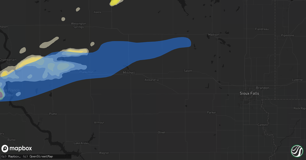 Hail map in Alexandria, SD on June 3, 2026