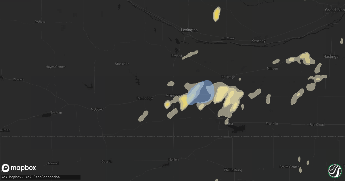 Hail map in Arapahoe, NE on June 3, 2026