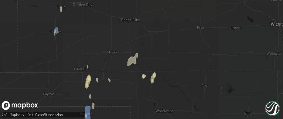 Hail map in Ashland, KS on June 3, 2026