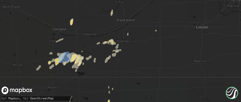 Hail map in Ayr, NE on June 3, 2026