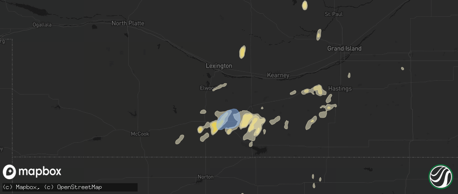 Hail map in Bertrand, NE on June 3, 2026