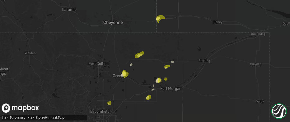 Hail map in Briggsdale, CO on June 3, 2026