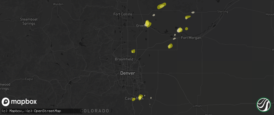 Hail map in Brighton, CO on June 3, 2026