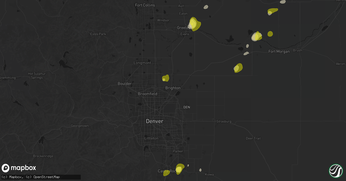 Hail map in Brighton, CO on June 3, 2026