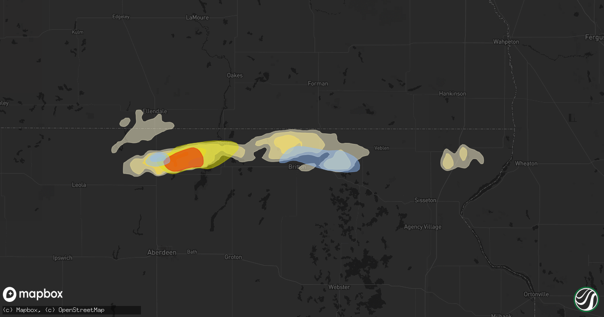 Hail map in Britton, SD on June 3, 2026