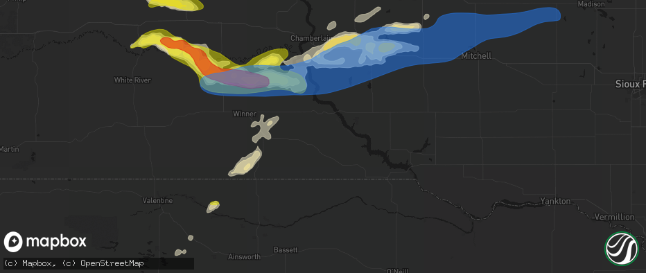 Hail map in Burke, SD on June 3, 2026