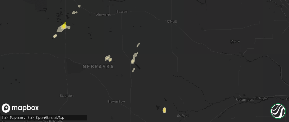 Hail map in Burwell, NE on June 3, 2026