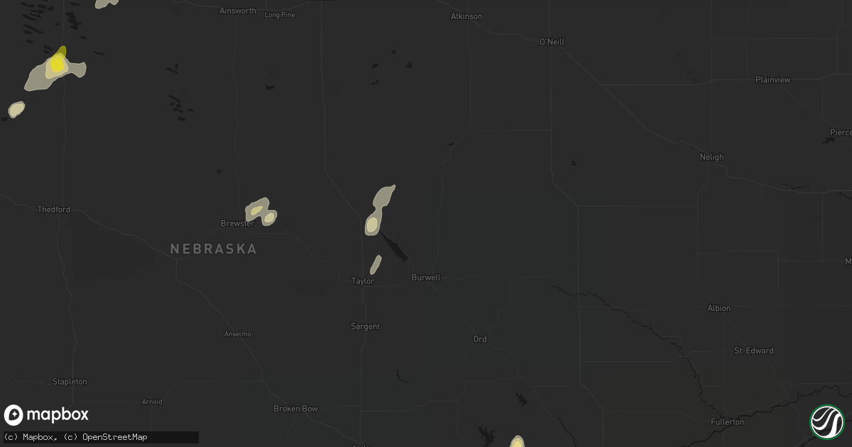 Hail map in Burwell, NE on June 3, 2026