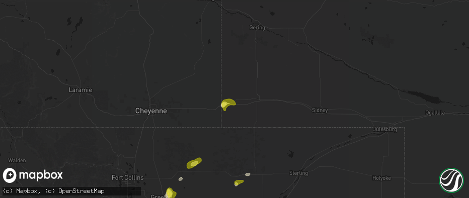 Hail map in Bushnell, NE on June 3, 2026