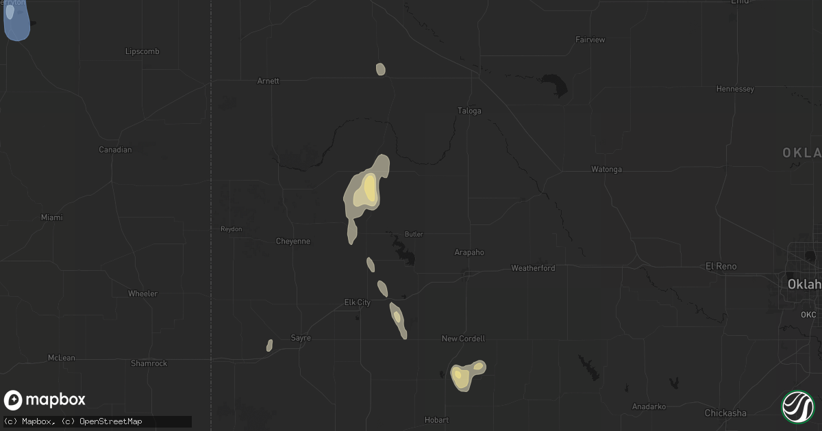 Hail map in Butler, OK on June 3, 2026