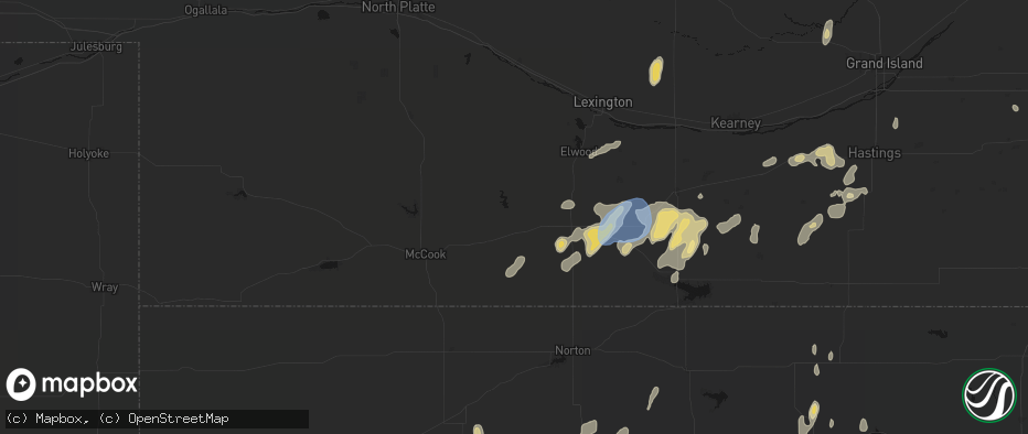 Hail map in Cambridge, NE on June 3, 2026
