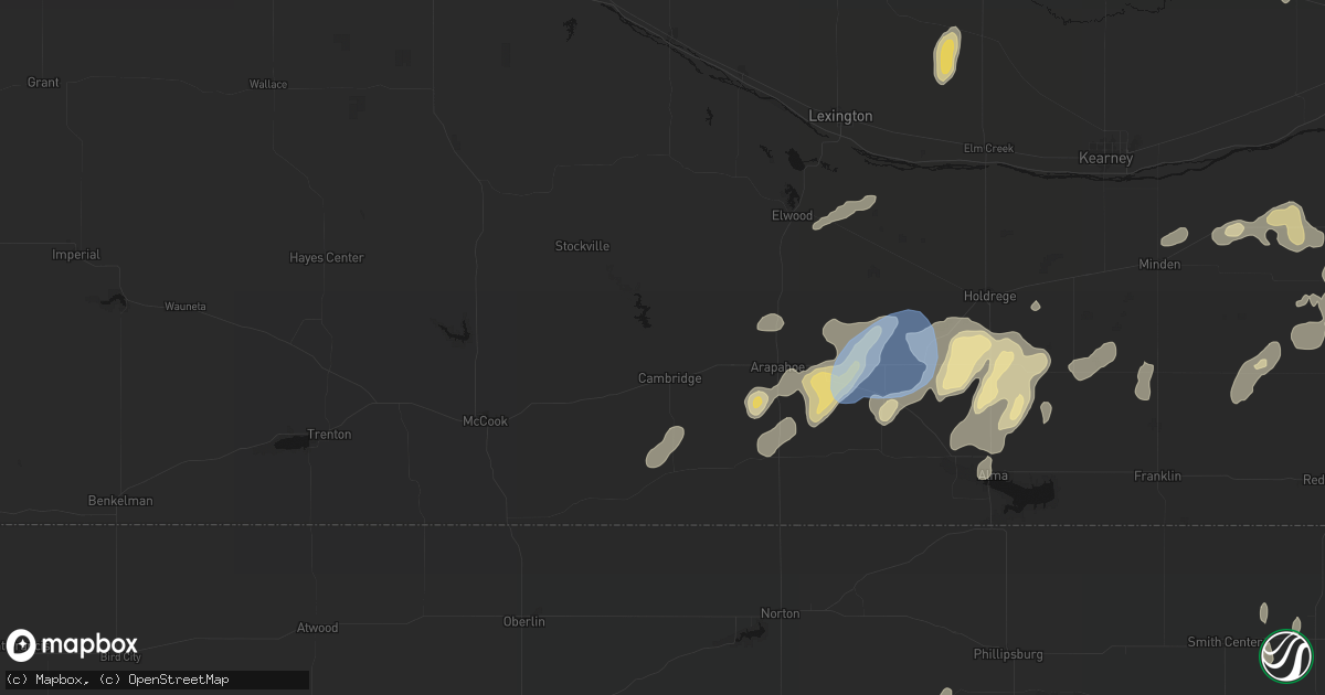 Hail map in Cambridge, NE on June 3, 2026