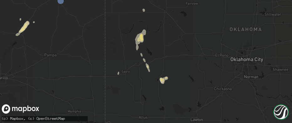Hail map in Canute, OK on June 3, 2026