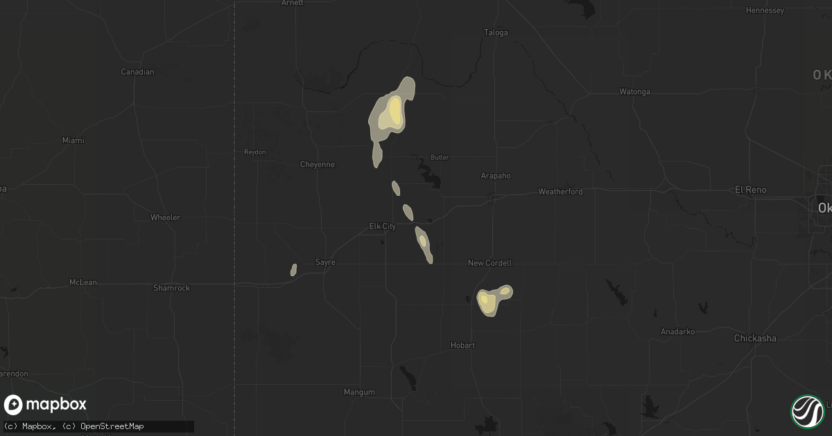 Hail map in Canute, OK on June 3, 2026