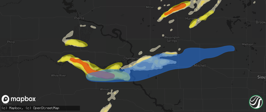 Hail map in Chamberlain, SD on June 3, 2026