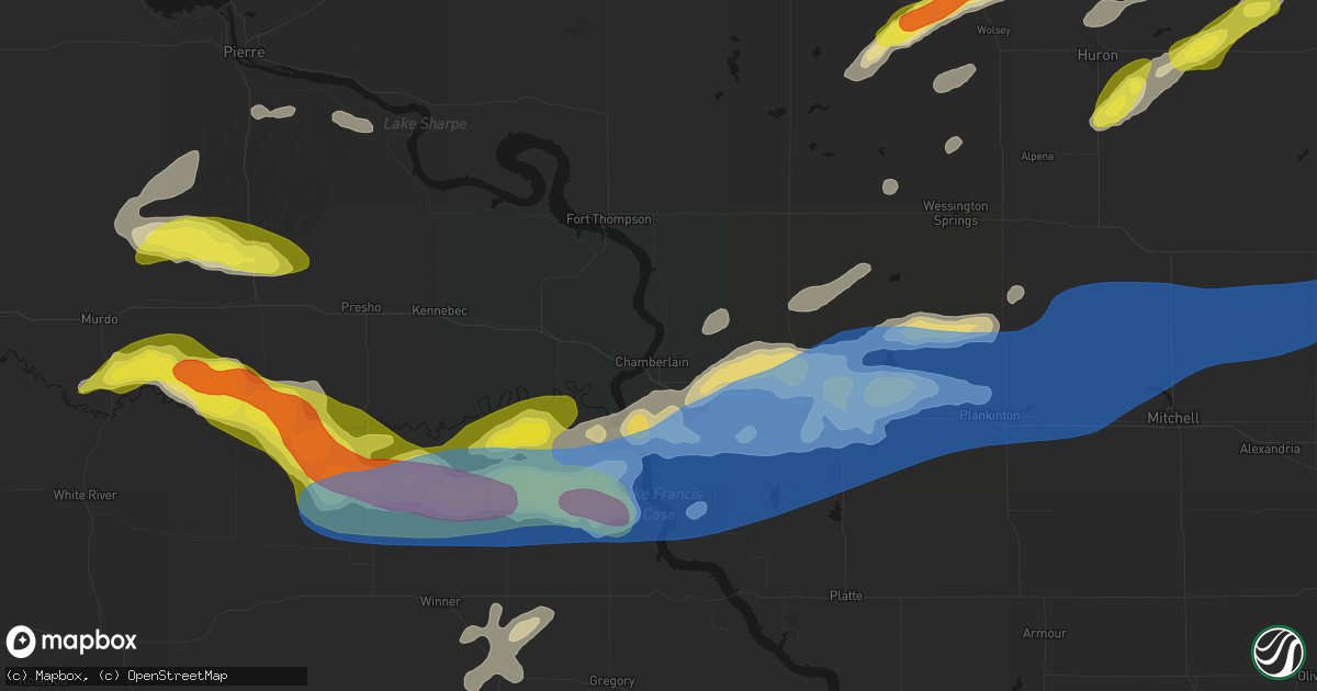 Hail map in Chamberlain, SD on June 3, 2026