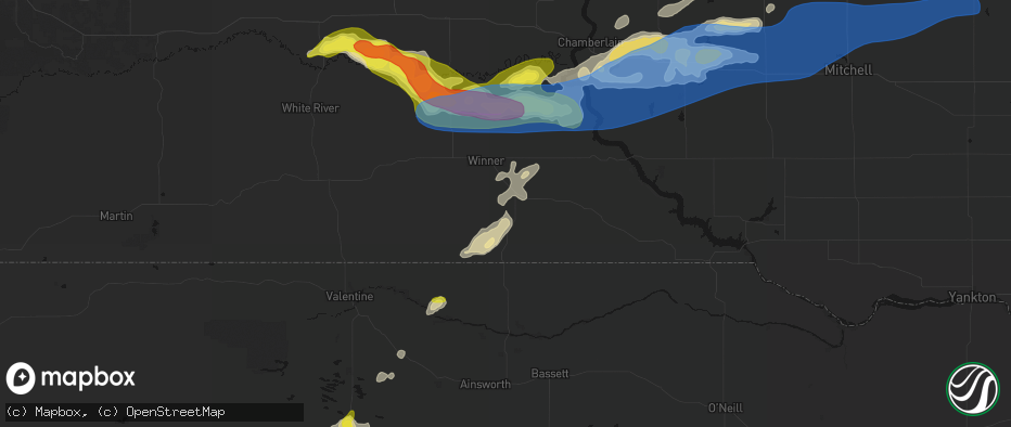 Hail map in Colome, SD on June 3, 2026