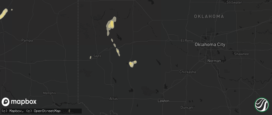 Hail map in Cordell, OK on June 3, 2026