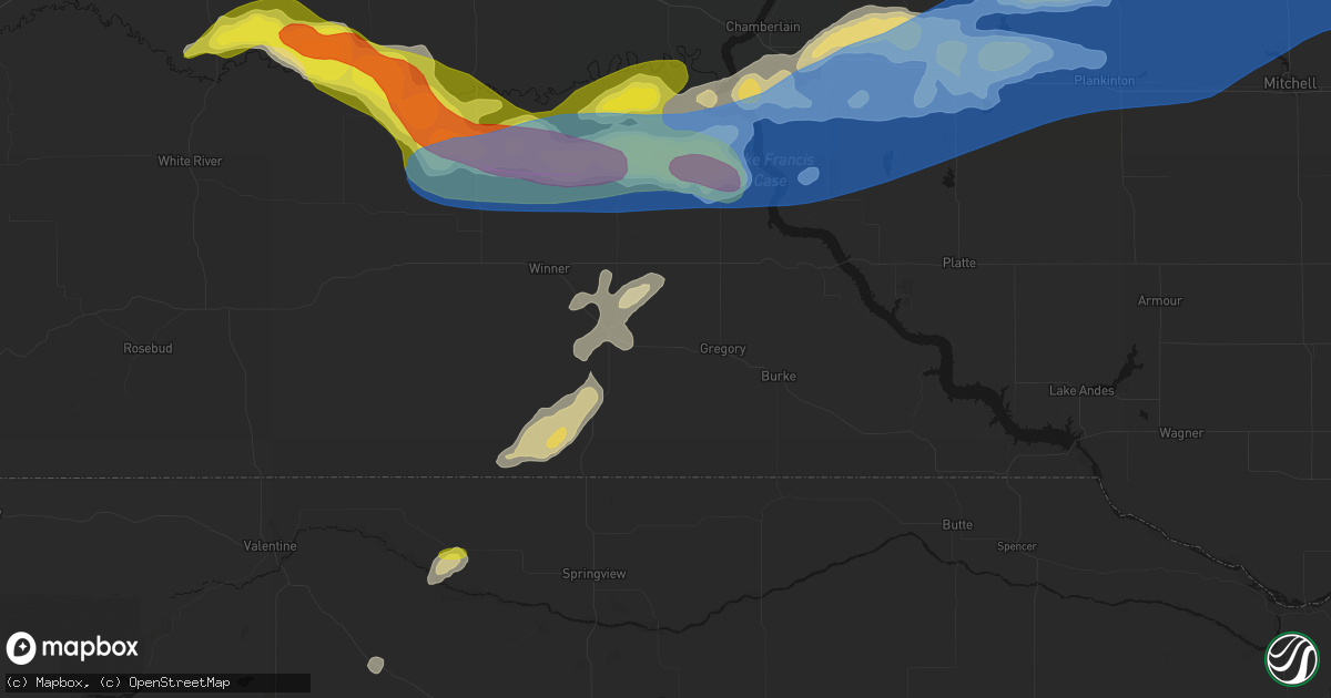 Hail map in Dallas, SD on June 3, 2026