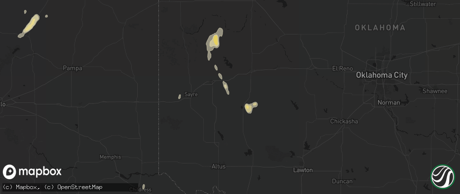 Hail map in Dill City, OK on June 3, 2026