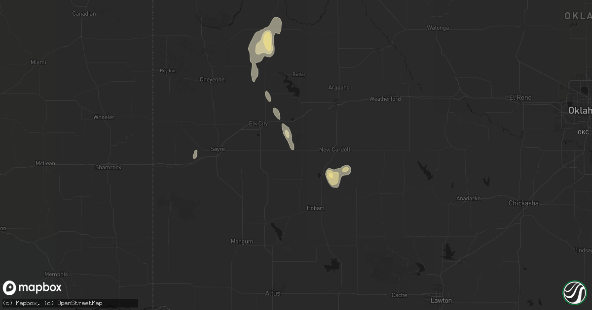 Hail map in Dill City, OK on June 3, 2026