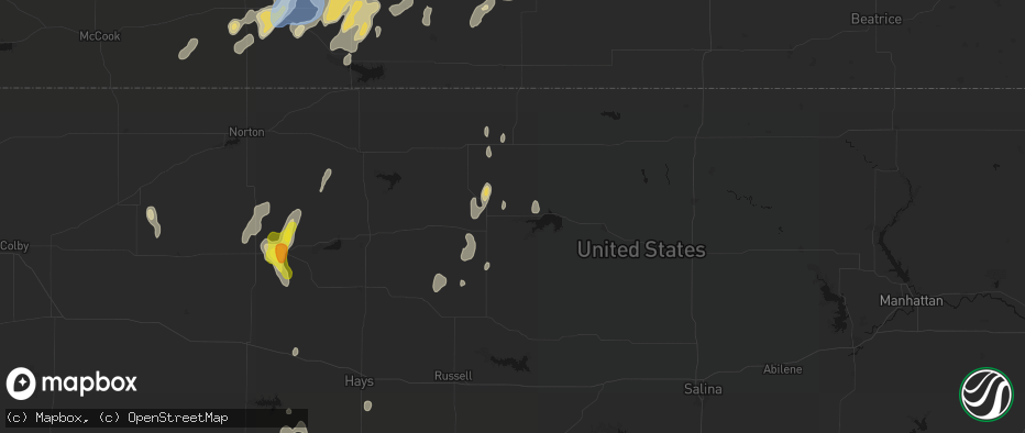 Hail map in Downs, KS on June 3, 2026