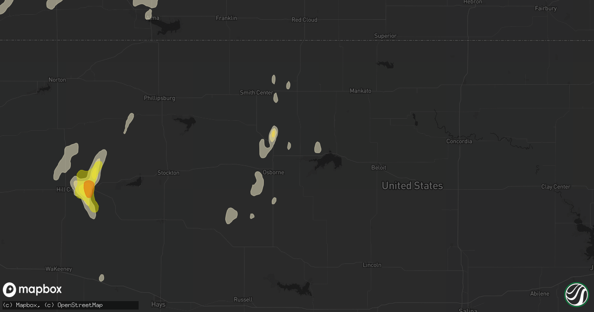 Hail map in Downs, KS on June 3, 2026