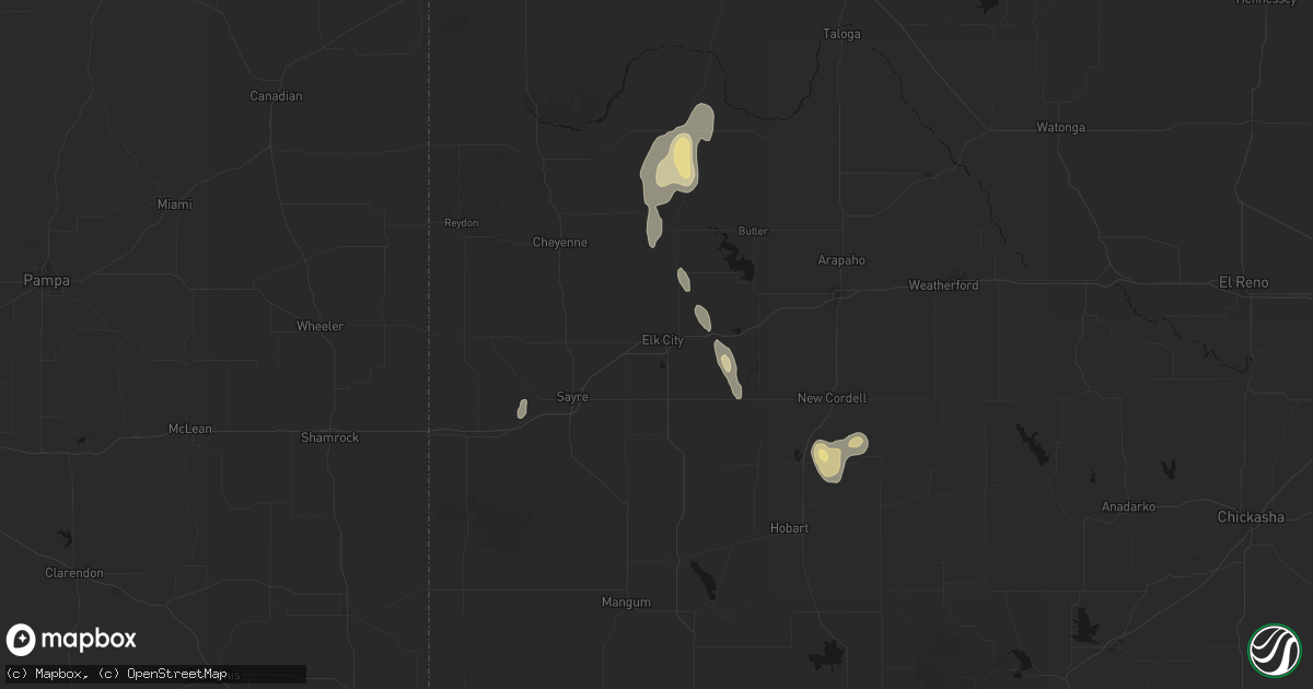 Hail map in Elk City, OK on June 3, 2026