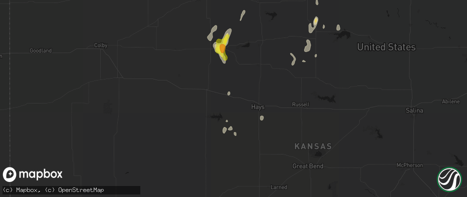 Hail map in Ellis, KS on June 3, 2026
