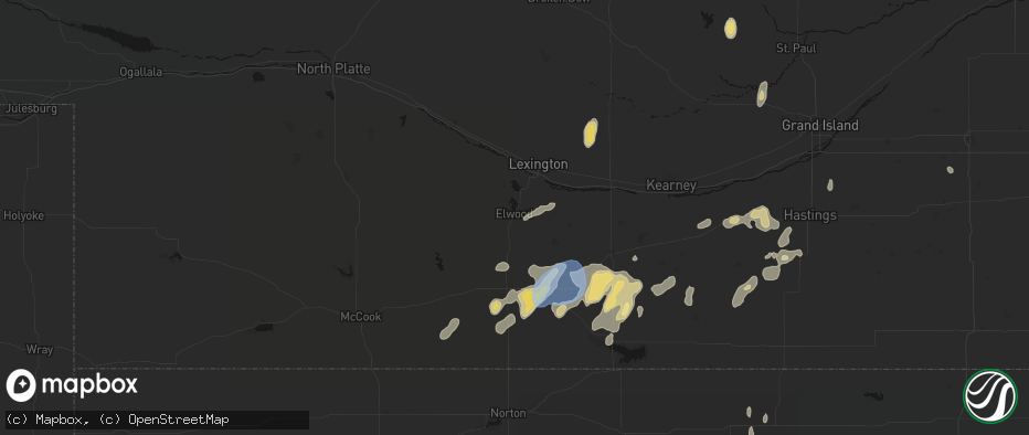 Hail map in Elwood, NE on June 3, 2026